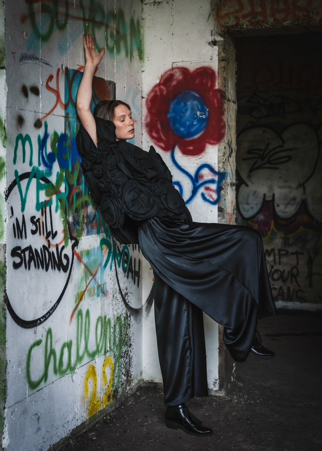 3D Floral Blouse and Pantacourt Pants Set